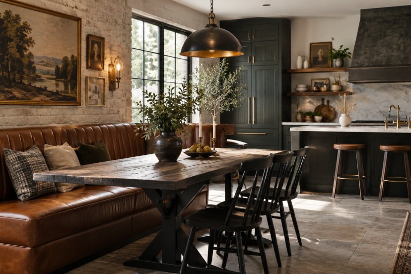 Leather Banquette Seating In Kitchen